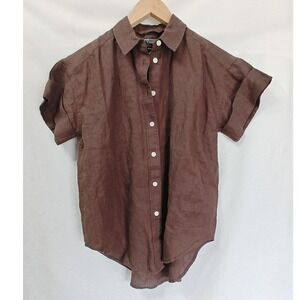 J. Crew x Baird McNutt Shirt Capitaine Short Sleeve Relaxed Irish Linen Brown XS